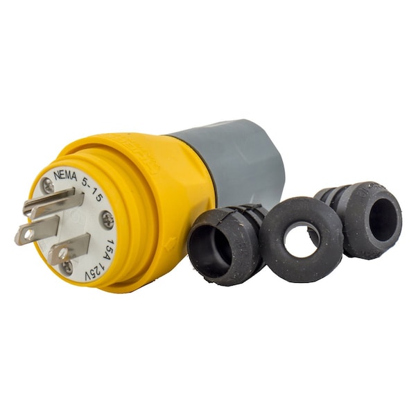 Enchufe recto a prueba de agua Hubbell, NEMA 5-15P, 15 A, 125V AC, 2 polos, 3 hojas, amarillo - HBL14W47A
