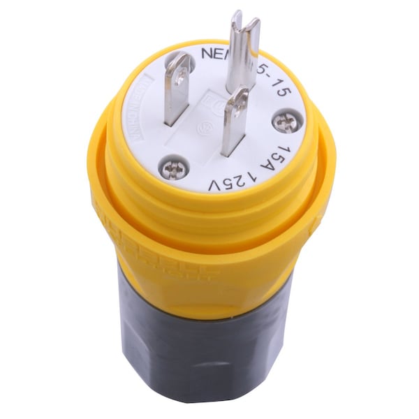Enchufe recto a prueba de agua Hubbell, NEMA 5-15P, 15 A, 125V AC, 2 polos, 3 hojas, amarillo - HBL14W47A