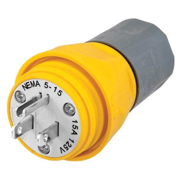 Enchufe recto a prueba de agua Hubbell, NEMA 5-15P, 15 A, 125V AC, 2 polos, 3 hojas, amarillo - HBL14W47A
