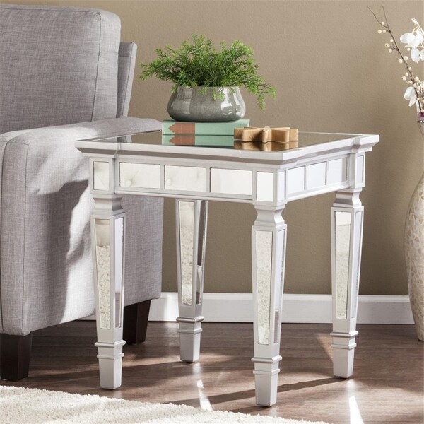 Gfancy Fixtures 24 in. Glass & Manufactured Wood Square Mirrored End Table Silver - GF3102210
