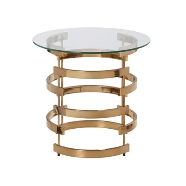 Homeroots 21 in. Glass & Iron Round End Table Champagne - 402494