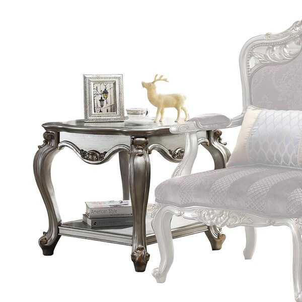 Homeroots 27 x 27 x 24 in. Antique Platinum Wood Poly-Resin End Table - 347446