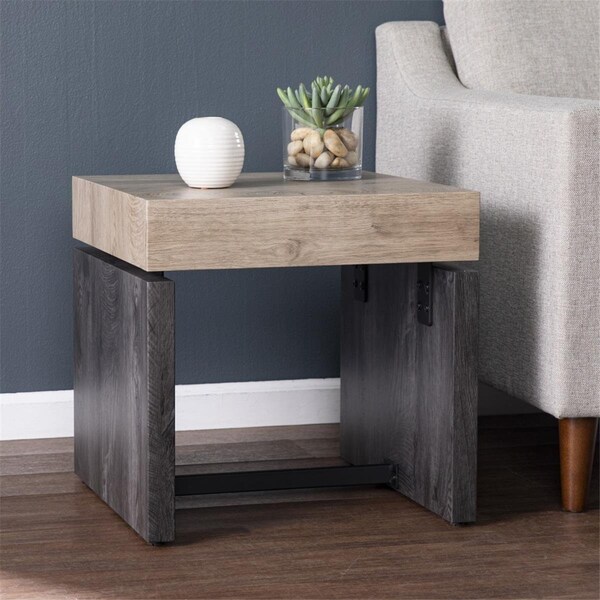 Homeroots 20 in. Wood & Iron Square End Table Natural Wood - 402461