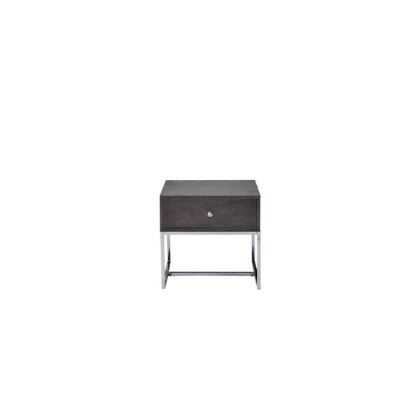 Homeroots 22 in. Oak Manufactured Wood Rectangular End Table with Drawer Chrome & Gray - 485830