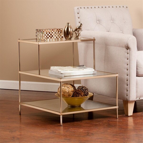 Gfancy Fixtures 24 in. Glass Tiered Rectangular End Table Gold & Clear - GF3111274