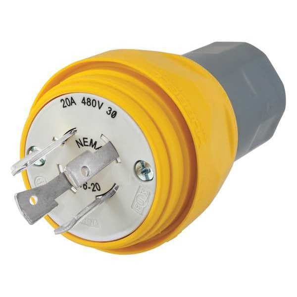 Enchufe bloqueable a prueba de agua de 20 amperios, 3 polos, 4 cables, 480VAC L16-20P YL - HBL26W76