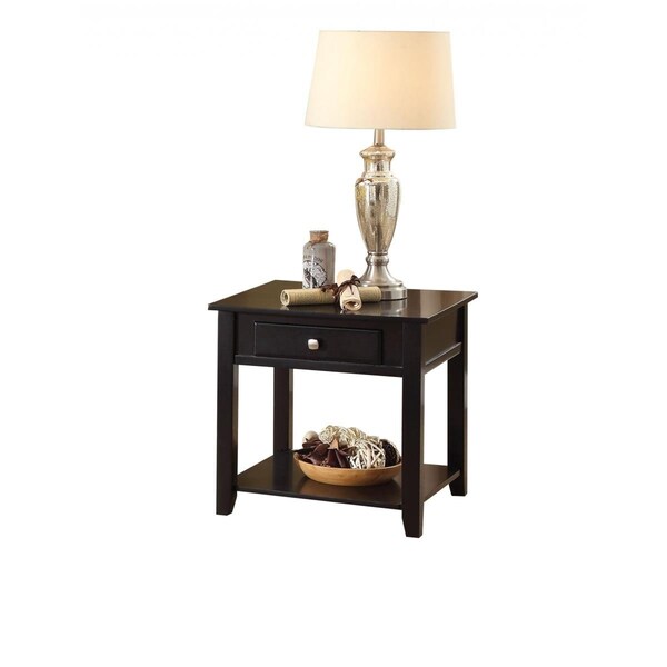 Gfancy Fixtures 22 in. Manufactured Wood Square End Table with Drawer with Shelf Black - GF3671852
