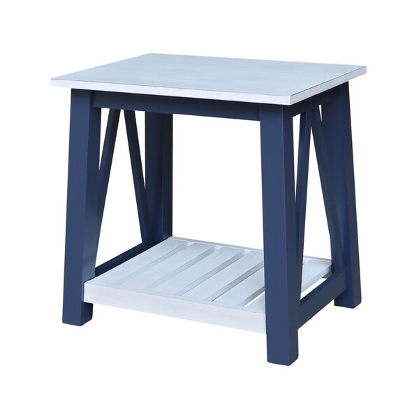 International Concepts 24 x 18 x 24 in. Surrey End Table Blue & Antiqued Chalk - OT62-16E