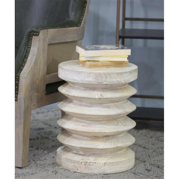 Homeroots Modern Natural Mango Accordian Style Wood Side Table, Whitewash - 476481