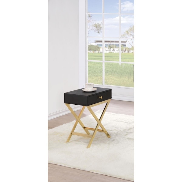 Homeroots 24 x 16 x 12 in. Particle Board PVC Hard Black & Brass Side Table - 286067