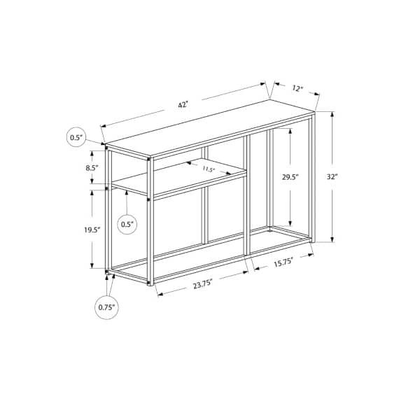 Monarch Specialties Accent Table - 42"L / Grey / Black Metal Hall Console - I 3514