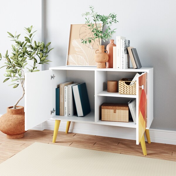 Manhattan Comfort Rectangle Avesta Double Side Table. 2.0, 35.43 W, 13.78 L, 27.36 H, Melamine MDP, White - 7AMC132