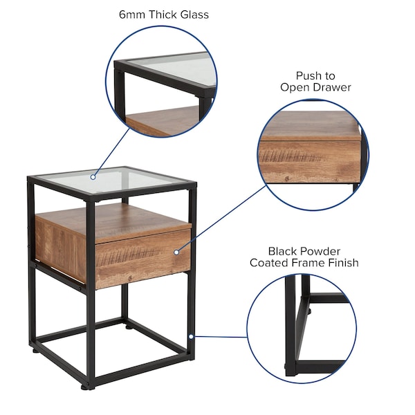 Flash Furniture Glass End Table, Cumberland Rustic - NAN-JN-28102E-GG