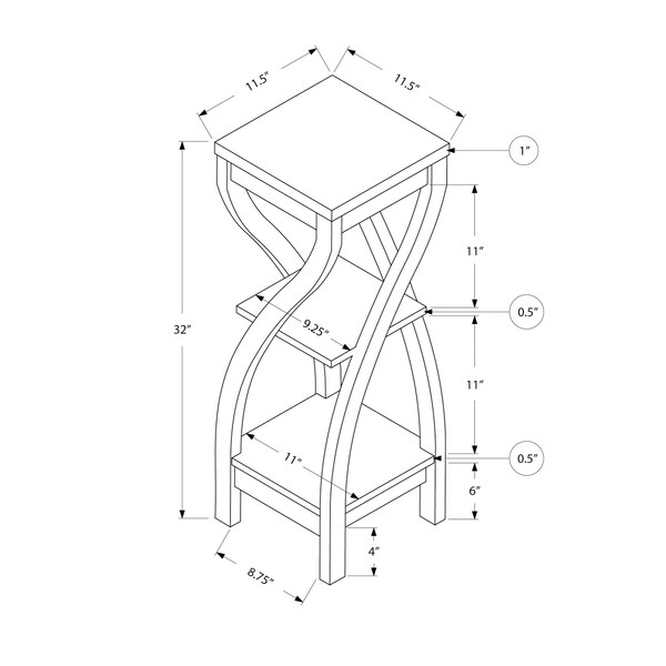 Monarch Specialties Side Table, 11.5 W, 32 H, Particle Board, Hollow-Core, Laminate, Mdf, Black - I 2414