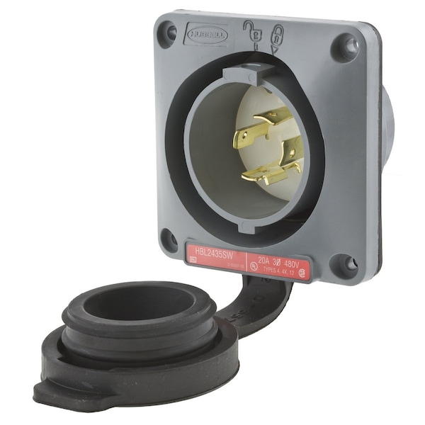 Entrada a prueba de agua con bloqueo de giro con aro roscado de 20A de Hubbell 3P 4W 480VCA - HBL2435SW