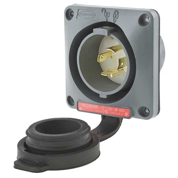 Entrada a prueba de agua con bloqueo de giro con aro roscado de 20A de Hubbell 3P 4W 480VCA - HBL2435SW