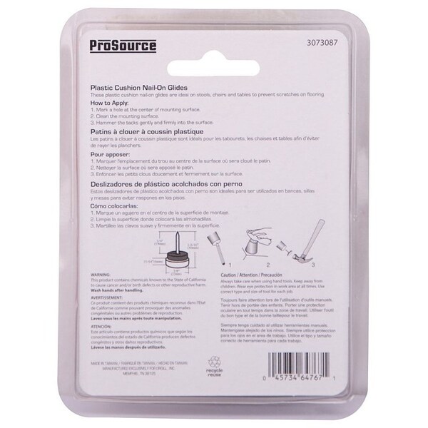 Prosource Furniture Glide, Plastic, White, White, 7/8 x 7/8 x 1-3/16 in Dimensions - FE-S517-PS
