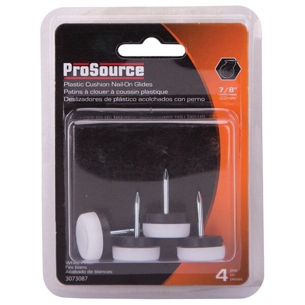 Prosource Furniture Glide, Plastic, White, White, 7/8 x 7/8 x 1-3/16 in Dimensions - FE-S517-PS