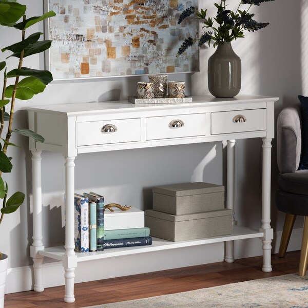 Baxton Studio Garvey French Provincial White Finished Wood 3-Drawer Entryway Console Table - 179-11330-ZORO