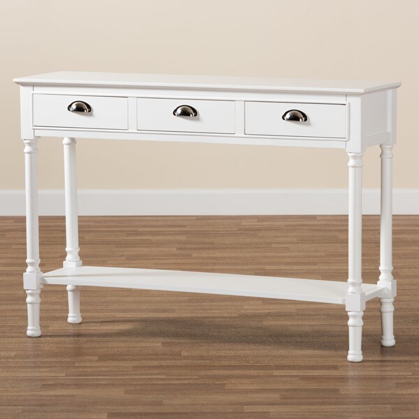 Baxton Studio Garvey French Provincial White Finished Wood 3-Drawer Entryway Console Table - 179-11330-ZORO