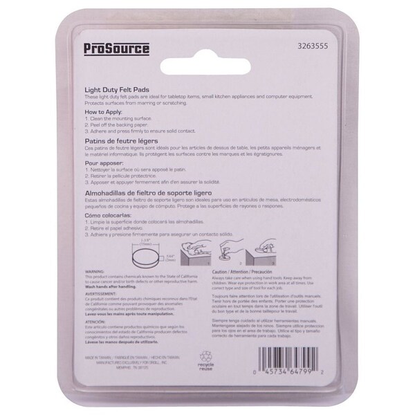 Prosource Furniture Pad, Felt Cloth, White, 1-3/8 in Dia, 5/64 in Thick, Round - FE-50225-PS
