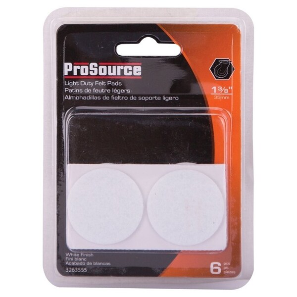 Prosource Furniture Pad, Felt Cloth, White, 1-3/8 in Dia, 5/64 in Thick, Round - FE-50225-PS