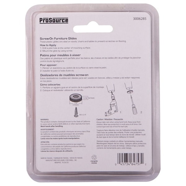 Prosource Furniture Glide, Plastic, Blue, Blue, 7/8 x 7/8 x 11/32 in Dimensions - FE-50107-PS