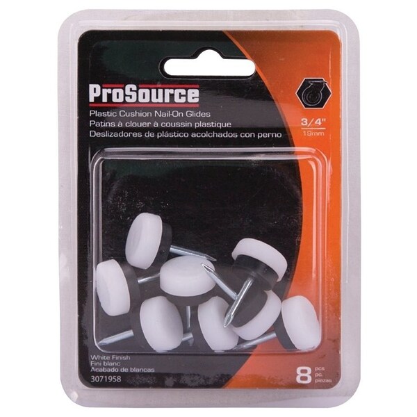 Prosource Furniture Glide, Plastic, White, White, 3/4 x 3/4 x 1-3/16 in Dimensions - FE-50311-PS