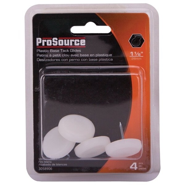 Prosource Furniture Glide, Plastic, White, White, 1-1/8 x 1-1/8 x 15/16 in Dimensions - FE-50305-PS