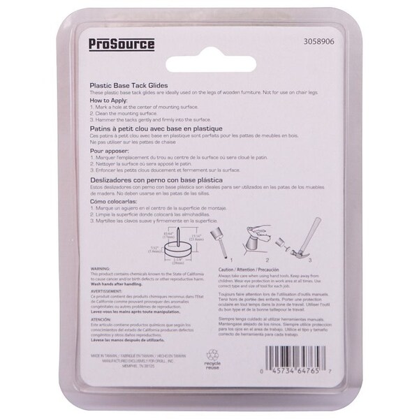 Prosource Furniture Glide, Plastic, White, White, 1-1/8 x 1-1/8 x 15/16 in Dimensions - FE-50305-PS