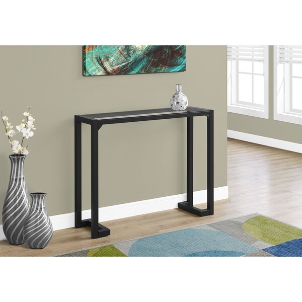 Monarch Specialties Accent Table - 42"L / Black / Tempered Glass Hall Console - I 2106