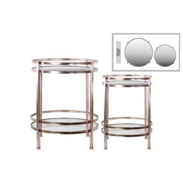Urban Trends Collection Metal Round Table, Distressed Metal Finish Champagne, 2PK - 94195