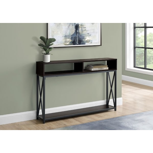 Monarch Specialties Accent Table - 48"L / Espresso / Black Metal Hall Console - I 3574