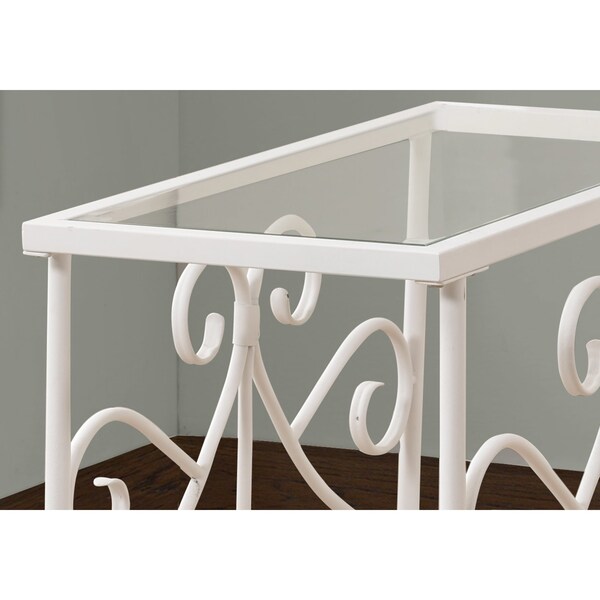 Monarch Specialties Accent Table, 24 W, 22 H, Metal, Tempered Glass, White - I 3105