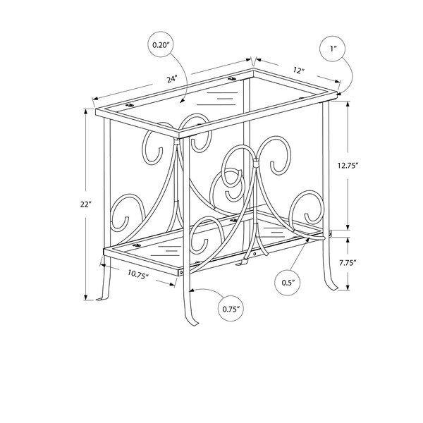 Monarch Specialties Accent Table, 24 W, 22 H, Metal, Tempered Glass, White - I 3105
