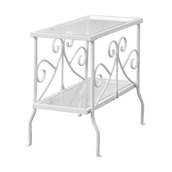 Monarch Specialties Accent Table, 24 W, 22 H, Metal, Tempered Glass, White - I 3105