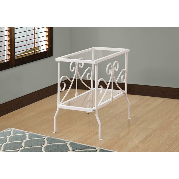 Monarch Specialties Accent Table, 24 W, 22 H, Metal, Tempered Glass, White - I 3105