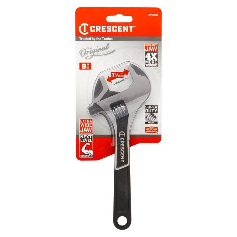 Llave ajustable Crescent de 8 pulgadas con mandíbula ancha y recubrimiento de óxido negro - ATWJ28VS