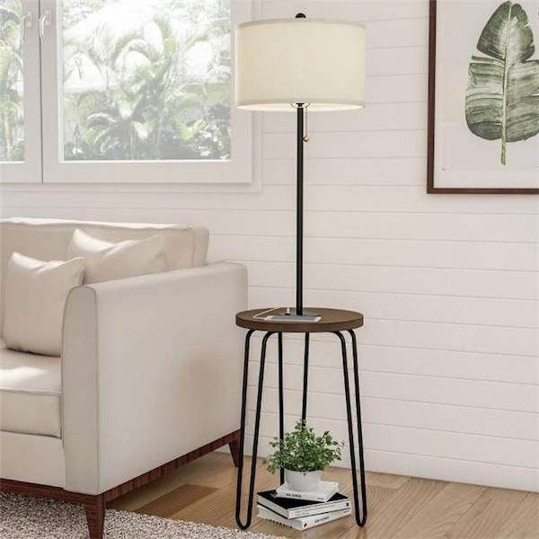 Lavish Home Lavish Home 72-LMPWT-4 Floor Lamp End Table - Mid Century Modern Style Side Table; Brown; Black & Off-White - 72-LMPWT-4