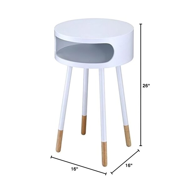Acme Round Wooden End Table with 1 Compartment in White and Natural - ER-0180WH