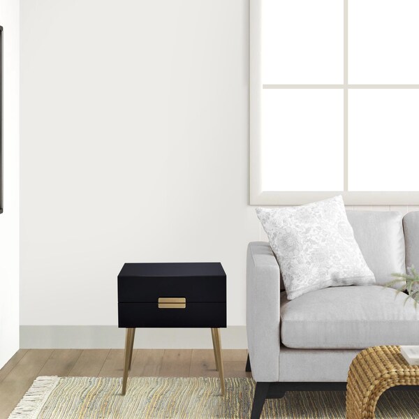 Acme Rectangular Wooden End Table in Black and Gold - ER-0155BK