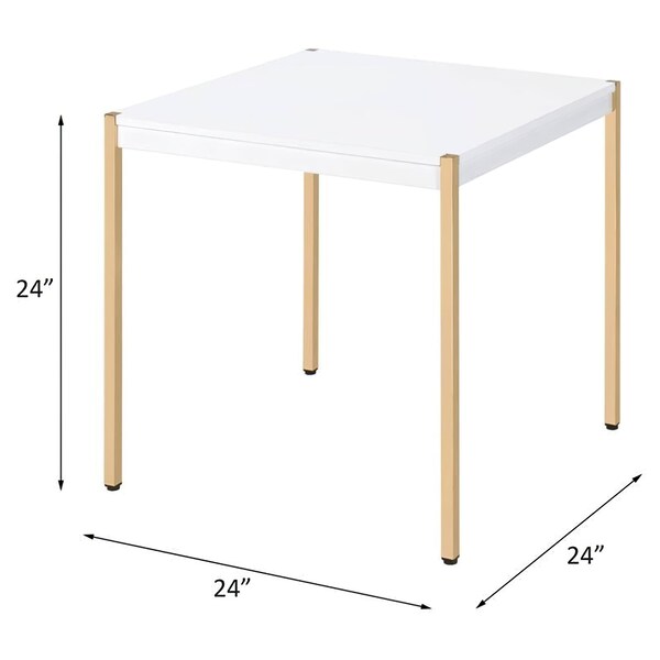 Acme Square Wooden Top End Table with Tube Legs in White and Gold - ER-0230WH