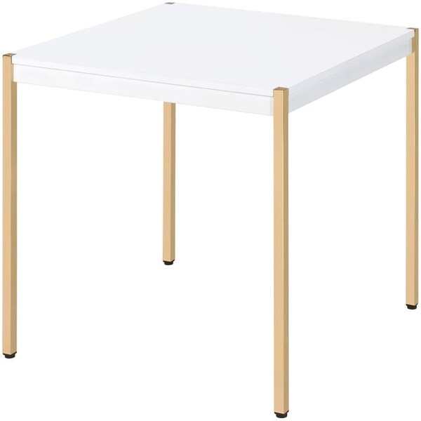 Acme Square Wooden Top End Table with Tube Legs in White and Gold - ER-0230WH