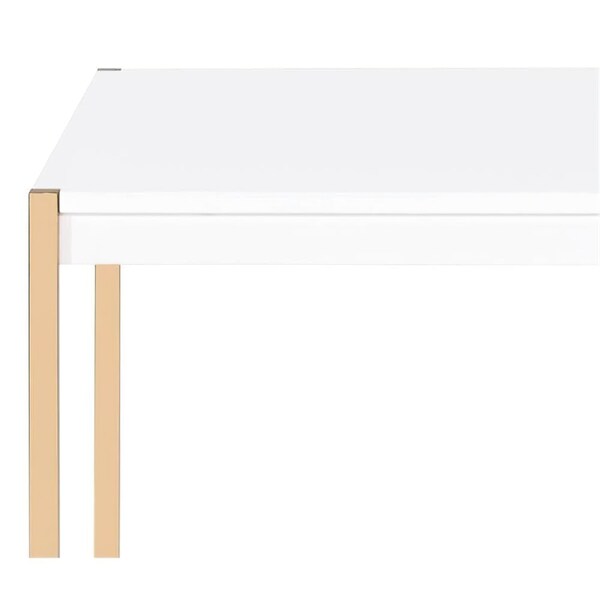 Acme Square Wooden Top End Table with Tube Legs in White and Gold - ER-0230WH