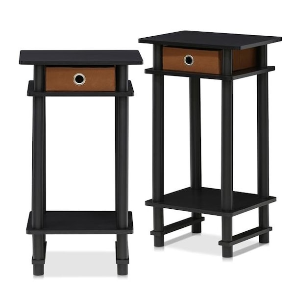 Highkey Turn-N-Tube Tall End Table with Bin; Espresso & Brown - Set of 2 - LR377083