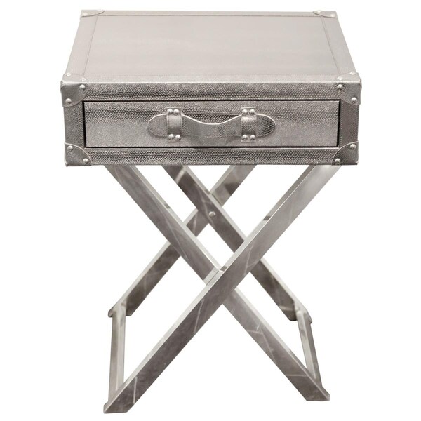 Sekkusu Furniture Silver Lizard Exotic Leather Side Table with Stainless Steel Legs K-D - SE2957036