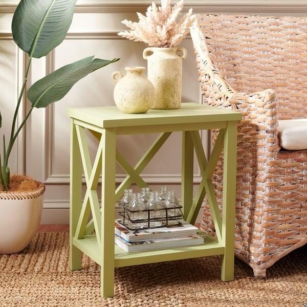 Safavieh Candence Cross Back End Table- Split Pea - 21.5 x 13.4 x 18.1 in. - AMH6523H