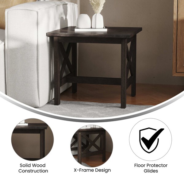 Flash Furniture Square 21.75 W, 21.75 L, Rubberwood (Parawood), Dark Gray - LFS-4002-DKGRY-GG