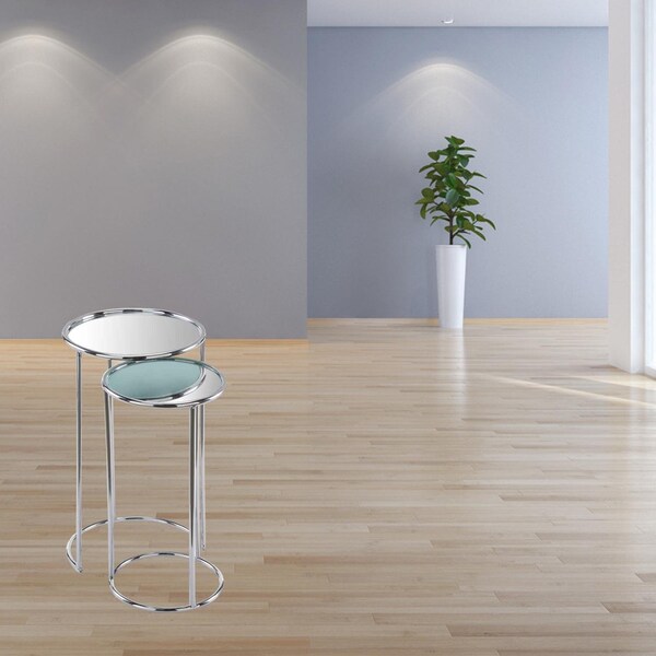 Homeroots 12 x 12 x 22 in. Buffed Valor Nested Mirror Table - Set of 2 - 354673