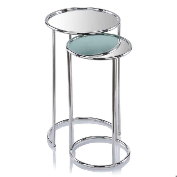 Homeroots 12 x 12 x 22 in. Buffed Valor Nested Mirror Table - Set of 2 - 354673
